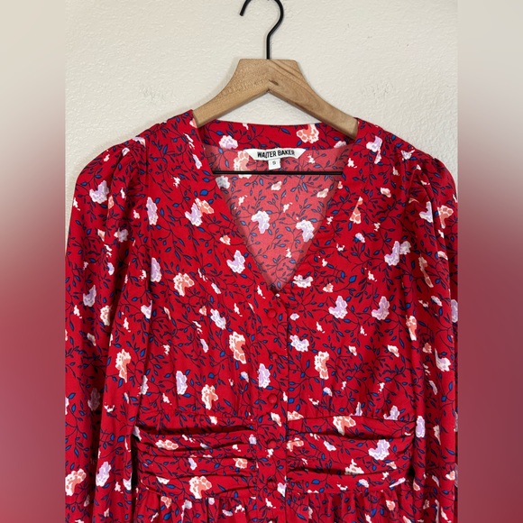 Walter Baker Clara Top Red Apple Blossom Printed Peplum Floral Blouse Small $158 - Picture 6 of 13